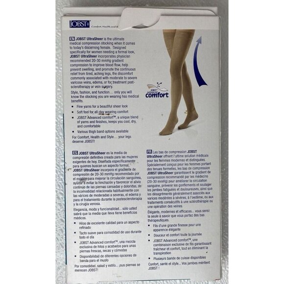 Jobst 20-30mmHg Ultra Sheer Thigh High Medical Compression Pair (2) Stockings M - Picture 3 of 9